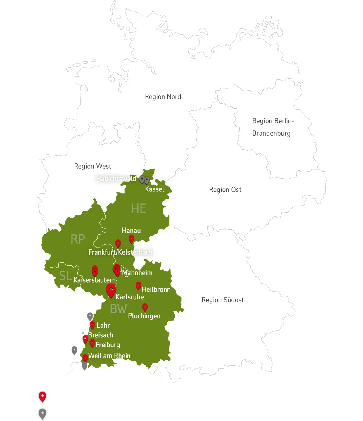 Standort der REMEX im Südwesten auf einen Blick REMEX Südwest: Verwaltung, Betriebsstätten und Zwischenlager